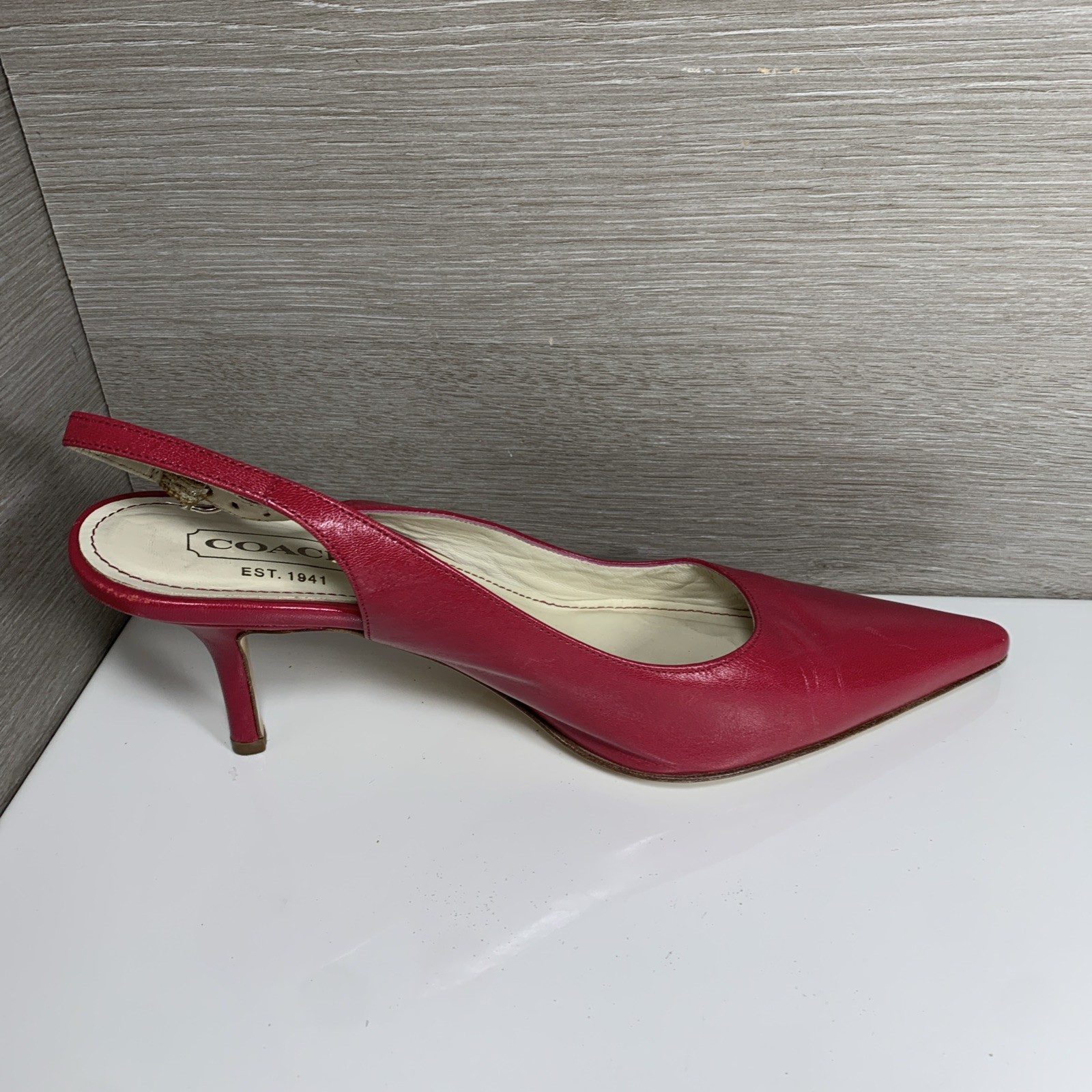 Vintage COACH Alena Pink Leather Slingback Sz 7.5B 2.5in Heel Shoes
