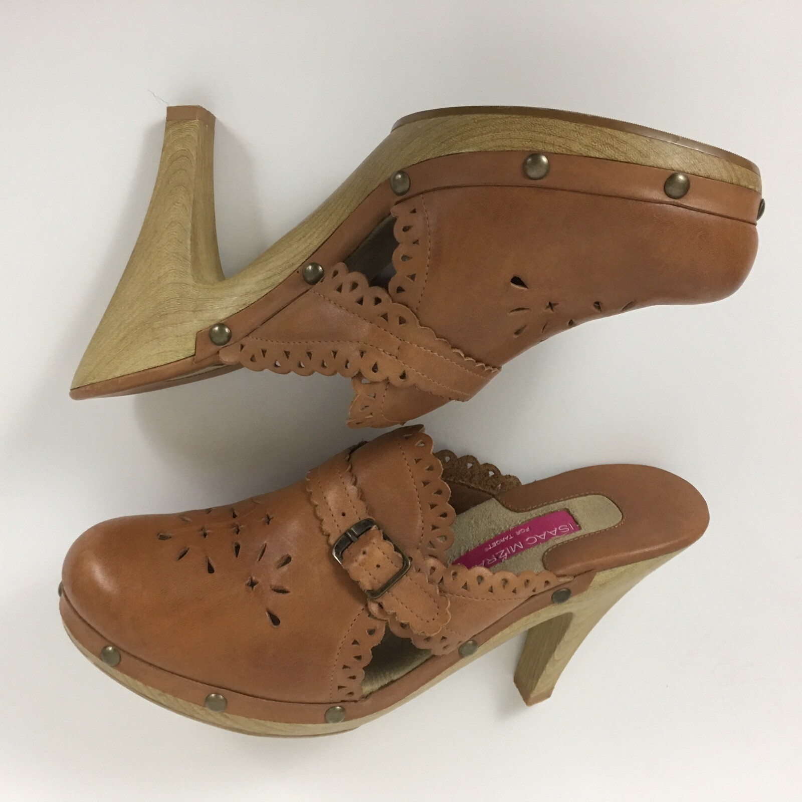Isaac Mizrahi For Target Womens Blondie Heels Size 9 Tan Mules Leather 096131143