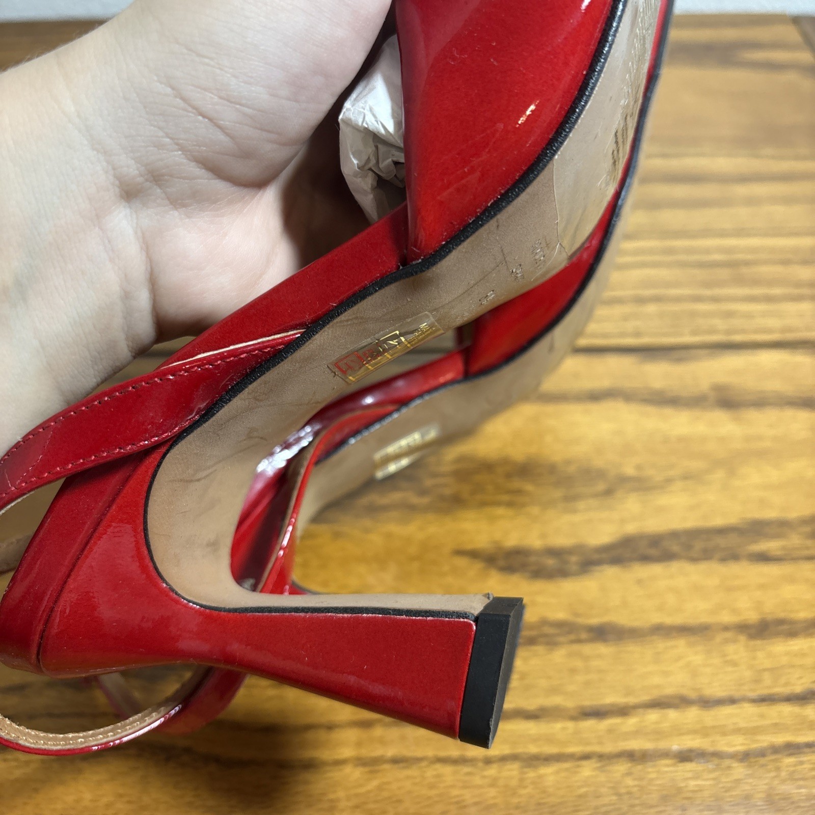 NEW Maeve Women’s Sz 39 RED Puffy Square-Toe Ankle-Strap Heels Party Cocktail