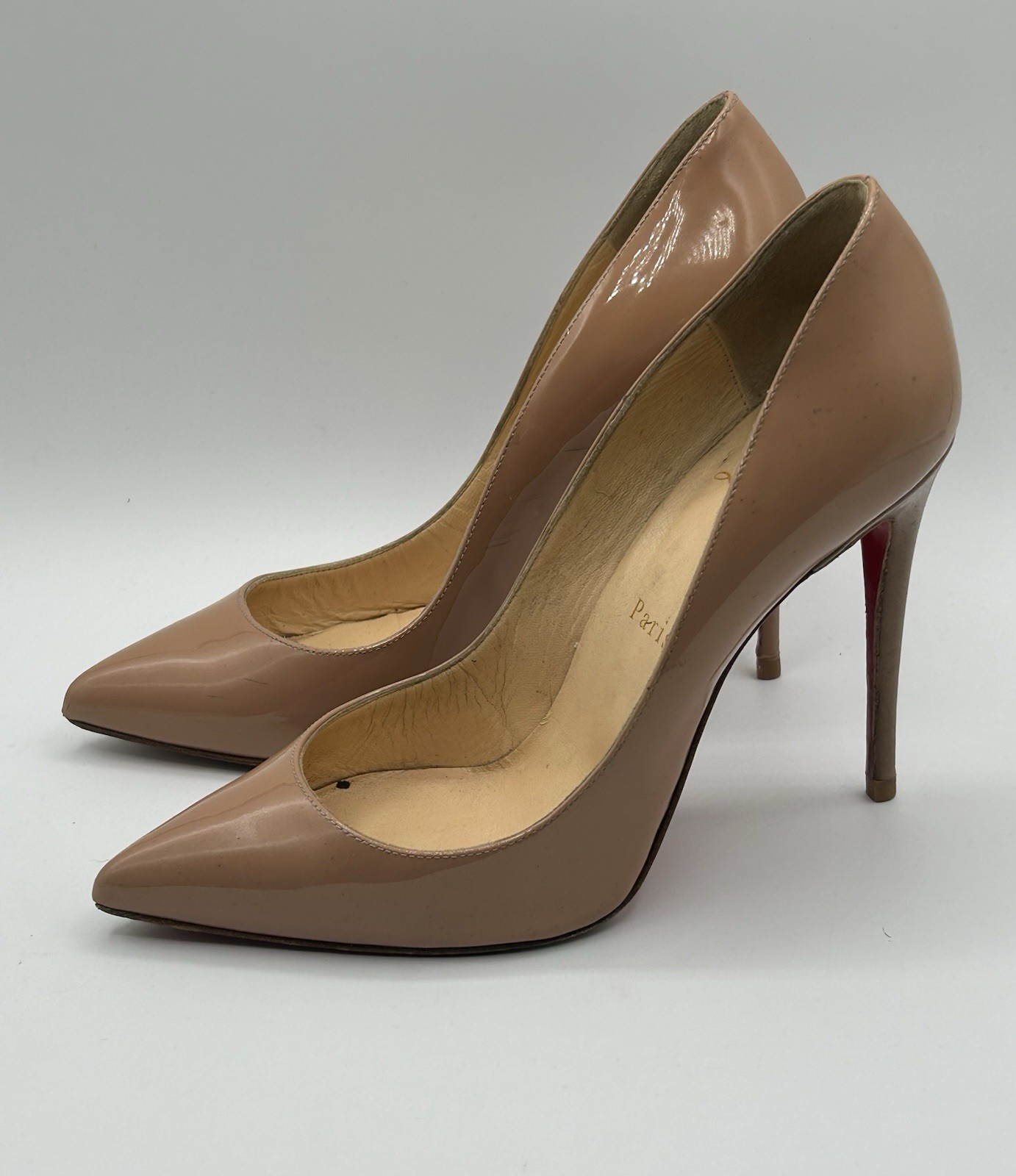 Christian Louboutin Pigalle Follies 100 Heels Pumps Nude Patent Leather 38, 8