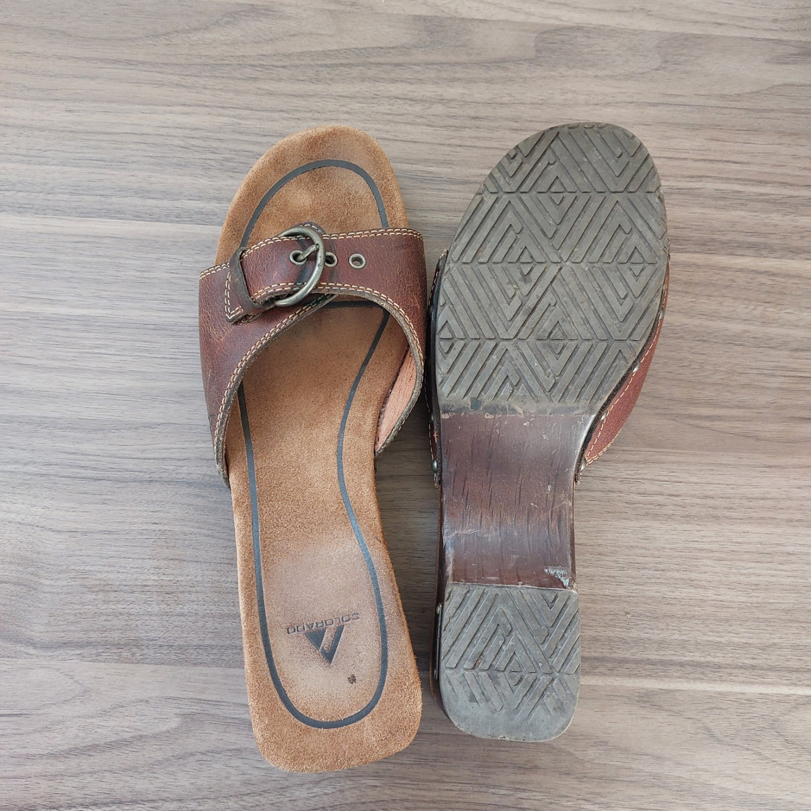 Colorado 10 Slides Sandals Tan Heels Leather Slip On Casual Party Travel