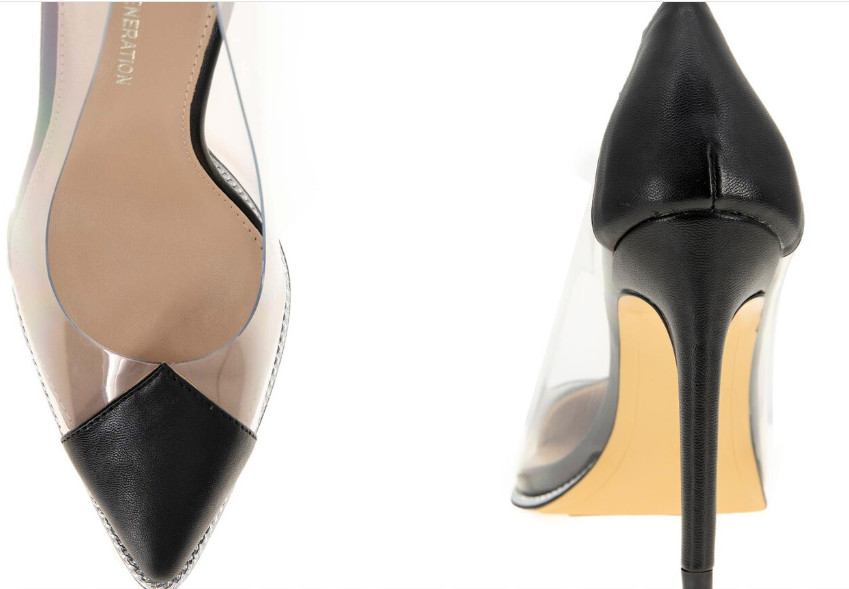 BCBGeneration Women’s Hanami Transparent Side Pointed Toe Heels, Black Size 5M