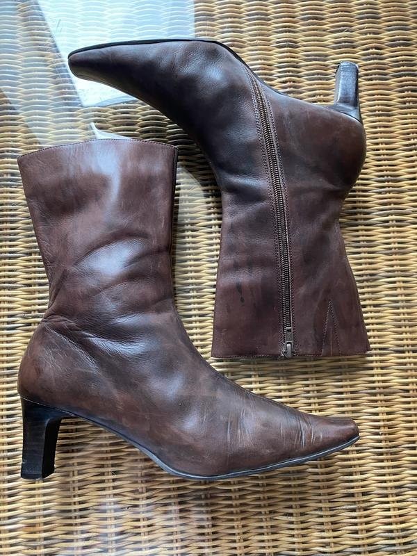 Women navy boot boots brown leather 38 #B9TH