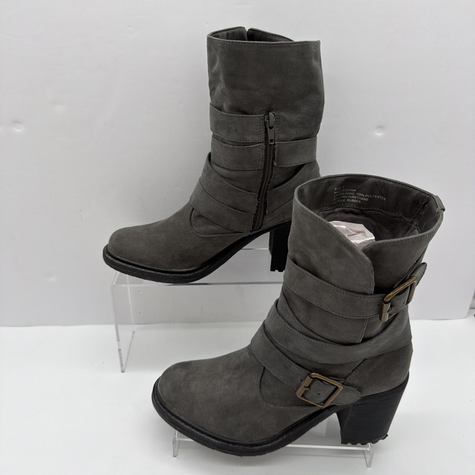 American Eagle Y2K Boots Womens SZ 8 Ankle Bootie Brown Suede Block Buckle Heel