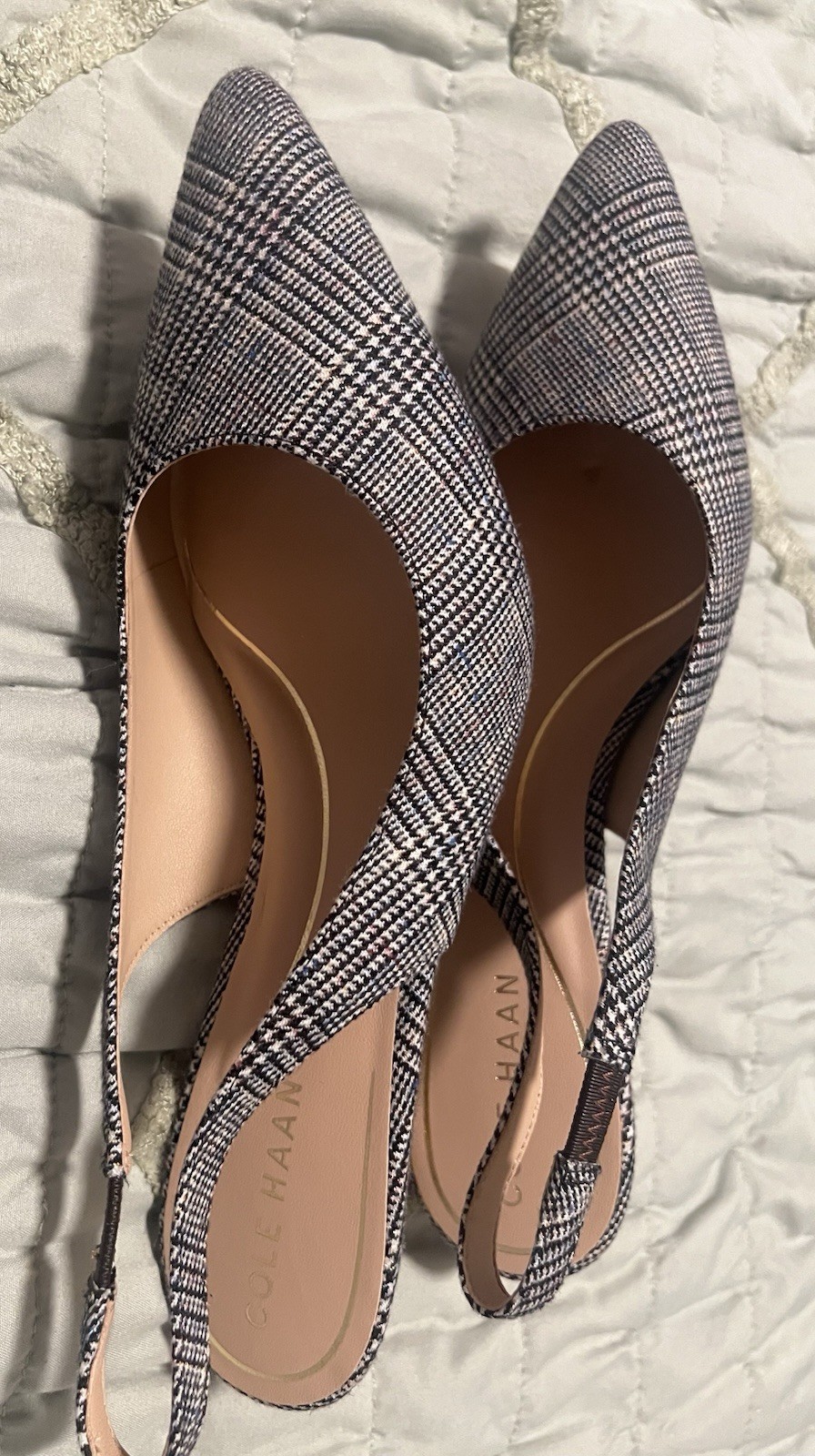 Cole Haan Women’s Plaid Textile Pointed Toe Stiletto Slingback Heels 8B
