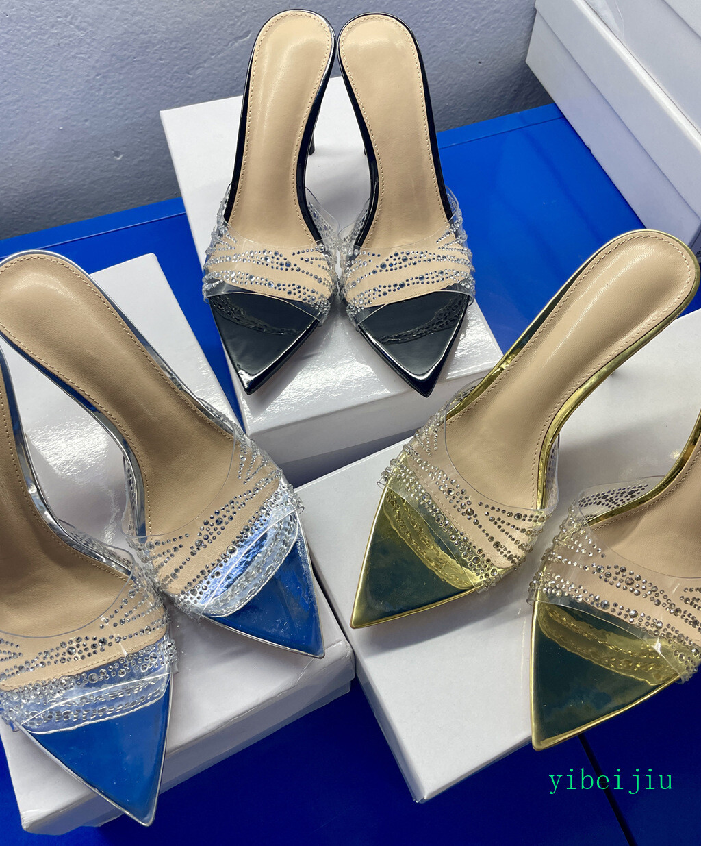 Women’s Rhinestones Clear Mules Slide Slippers Dress Formal Evening Sandals Lady