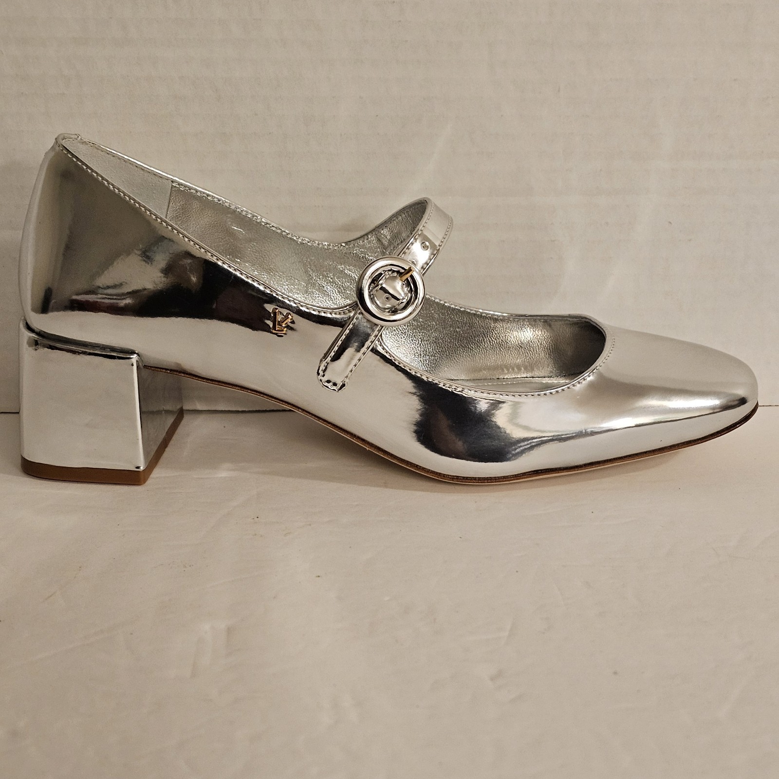 Larroude Blair Block Pump Mary Jane Women’s Mirror Silver Specchio Size 7