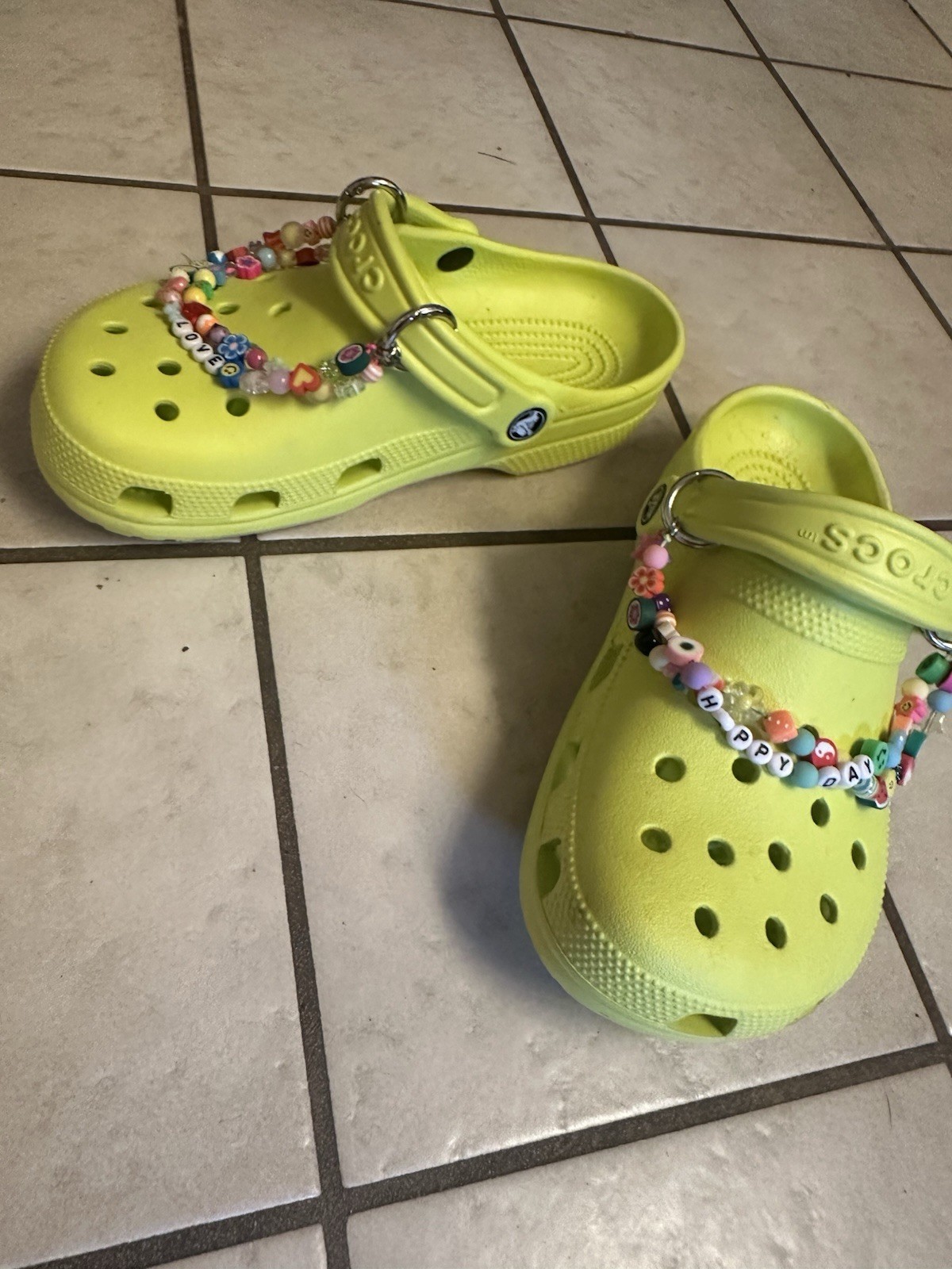 Classic Clog Crocs Line Green With Beaded Chain Women Size 8