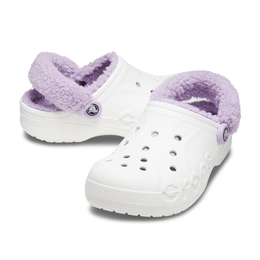New CROCS Womens BAYA LINED FUZZ-STRAP CLOG 206633-577 WHITE UNISEX US W 6 – 9