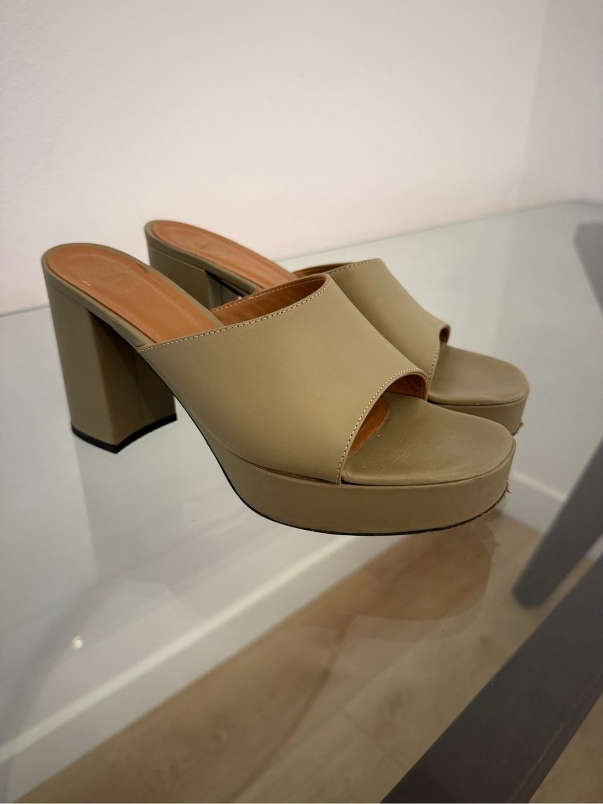 ATP Atelier Zorzino Leather Platform Mules Olive Taupe EU 37 Made Italy