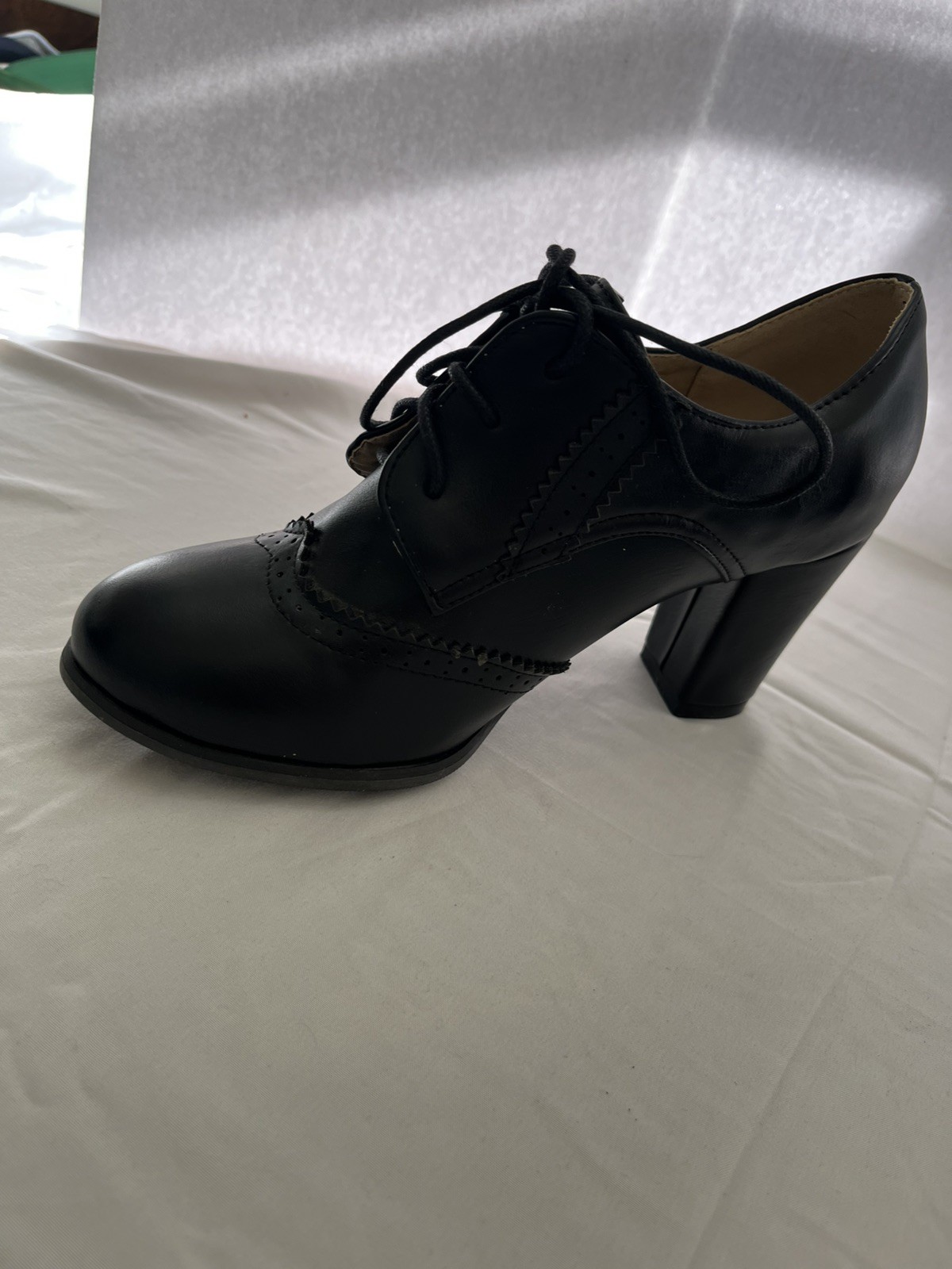 Goth Grunge 90s Style Black Lace-Up Oxford Block Heel Preppy Women’s size 37