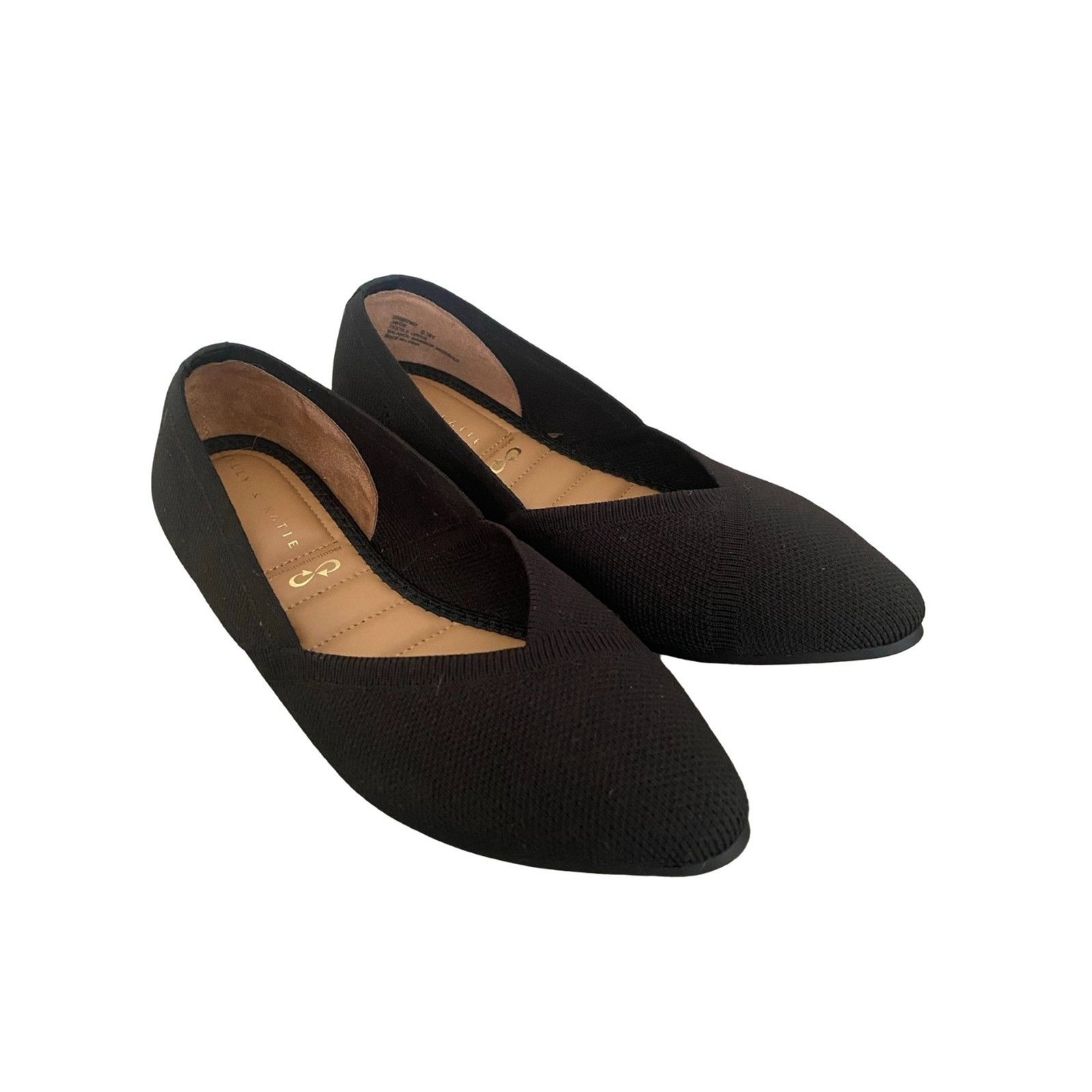 Kelly & Katie Black Knit Pointed Toe Ballet Flats 6.5 Slip On Minimalist Comfort
