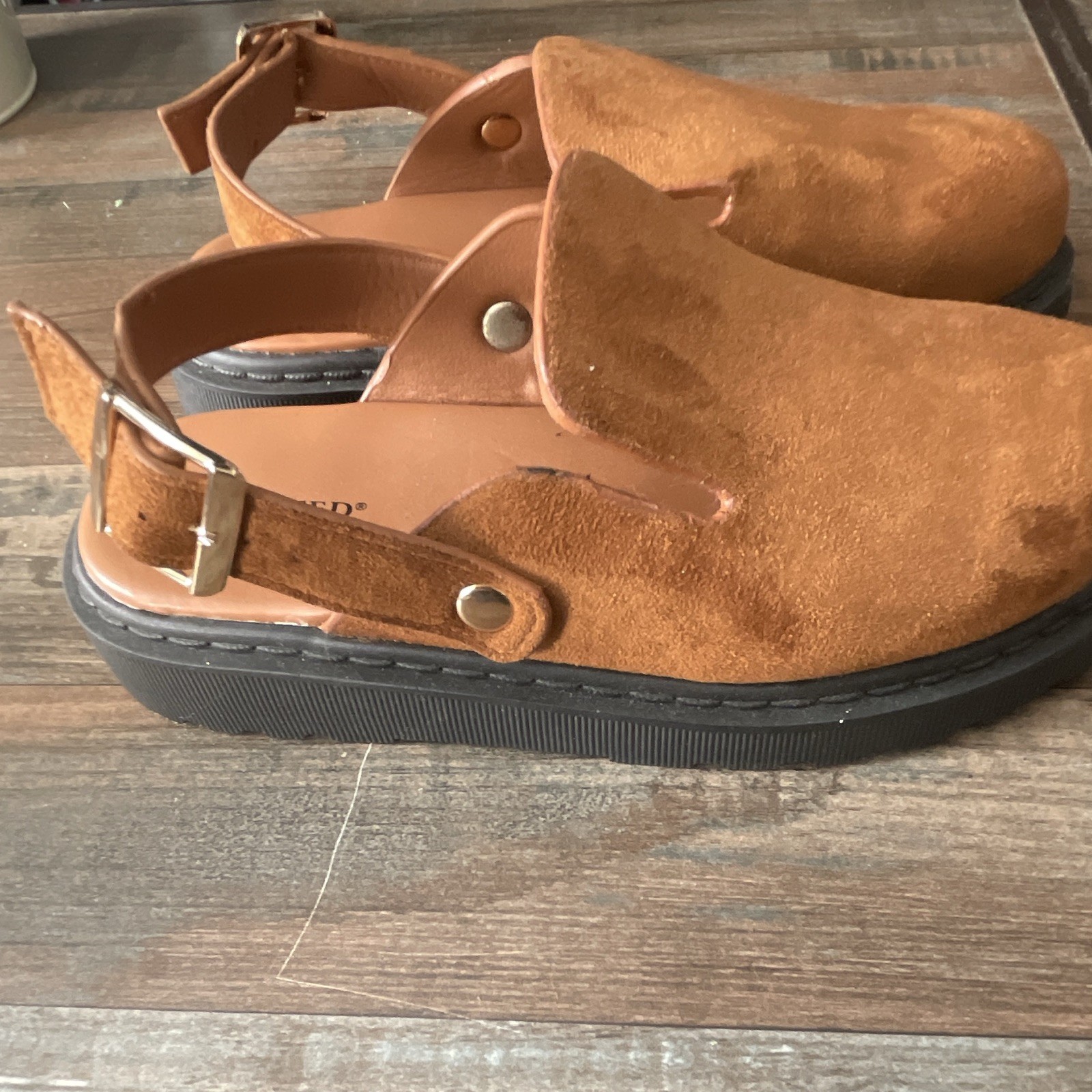 Wanted Brown Slingback Flat Sandals Adjustable Strap Buckle Textile US 7