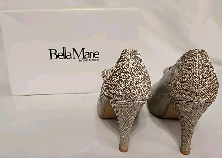 BELLA MARIE BY DND FASHION 3.5IN HEEL HELENA-13 CHAMPGNE GLITTER GOLD SZ 8