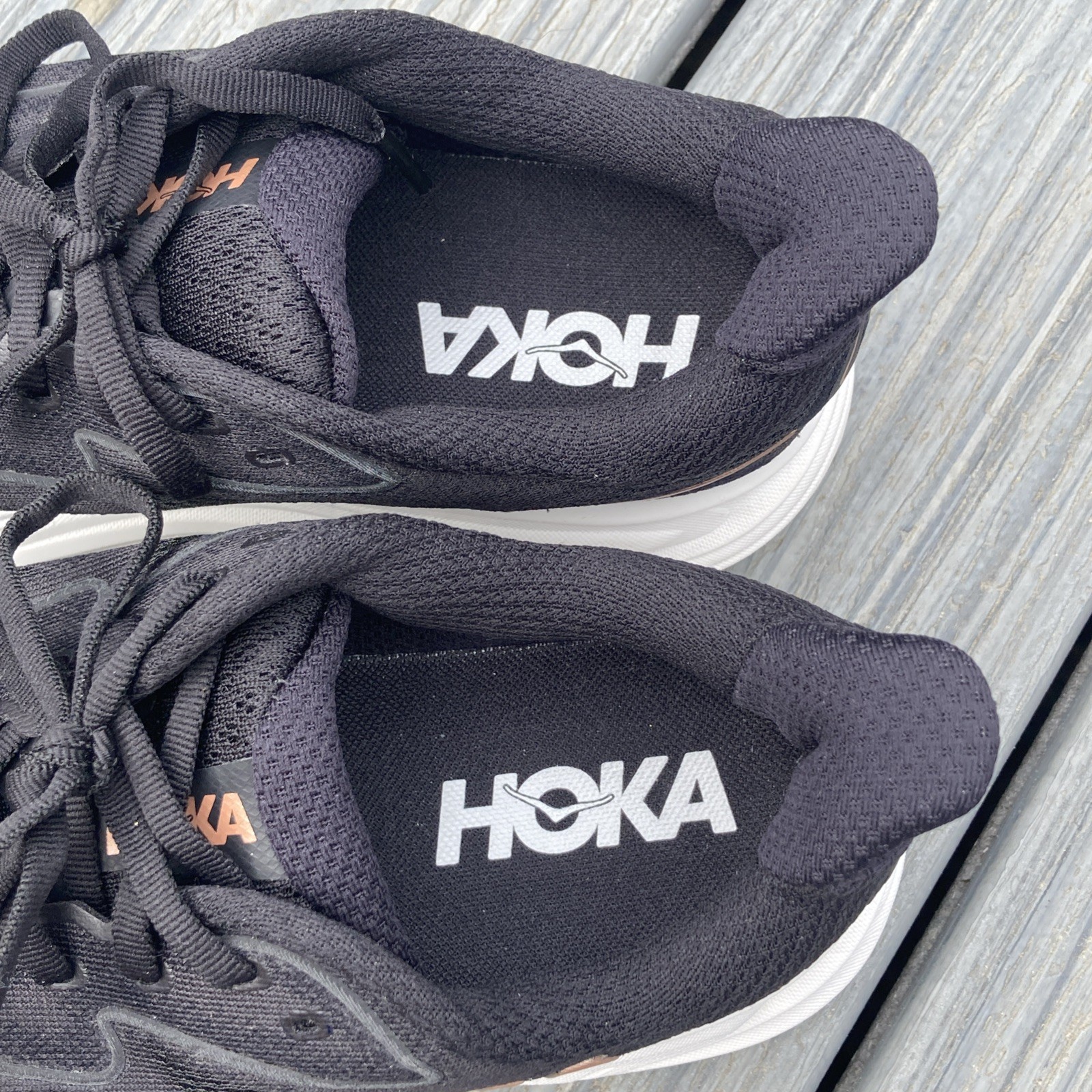 Hoka Clifton 10 Shoes Women 9.5 Black/ Rose Gold Athletic Running Sneaker