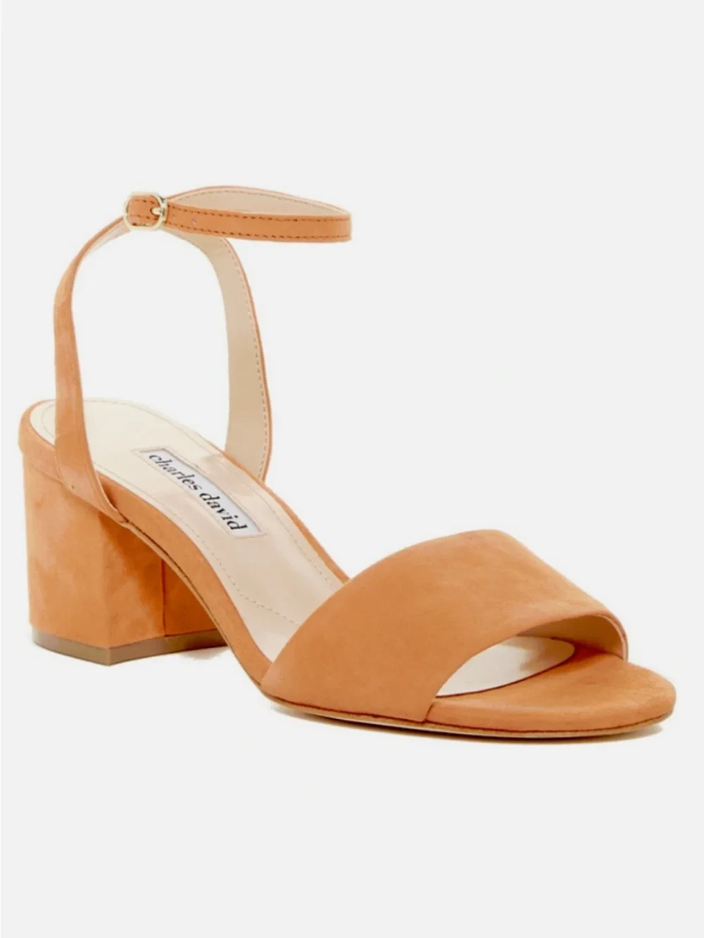 Charles David Bristol Peach Suede Block Heel Sandal