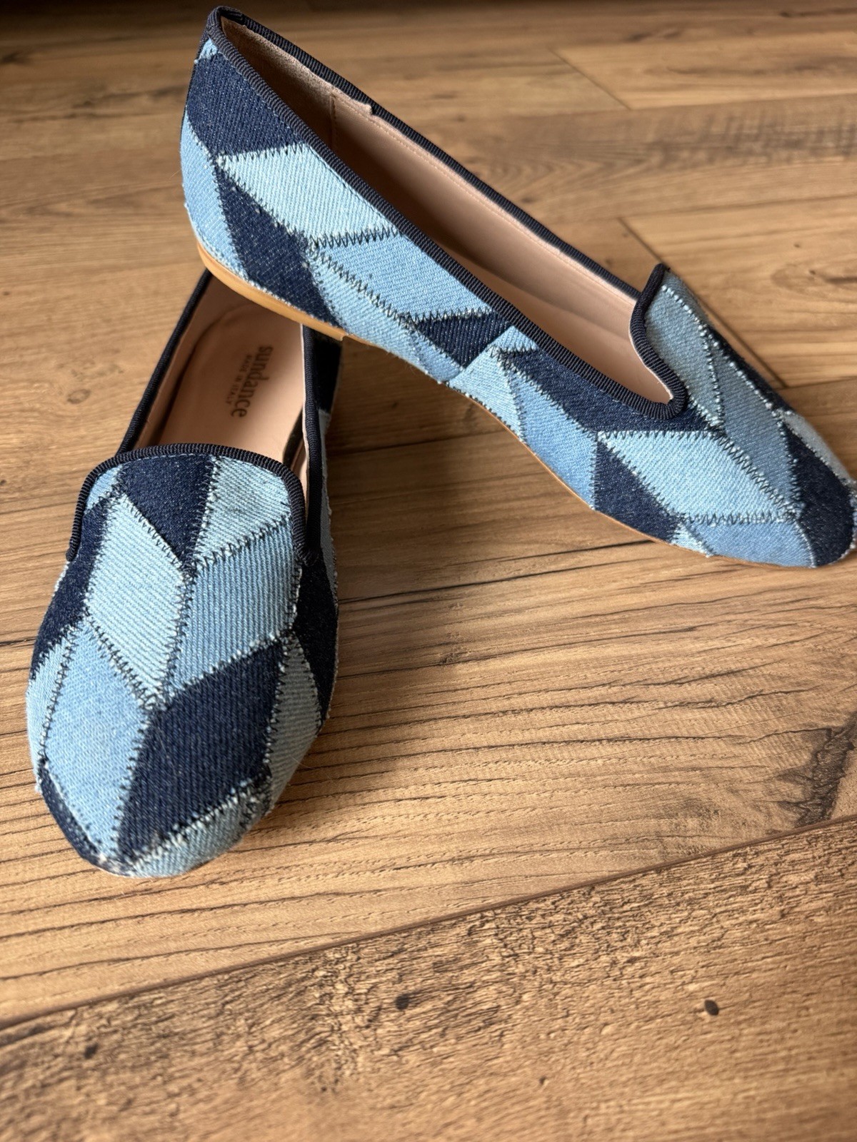 Sundance Made In Italy Women’s Size 38 Blue Chevron Patchwork Denim Loafer Flat