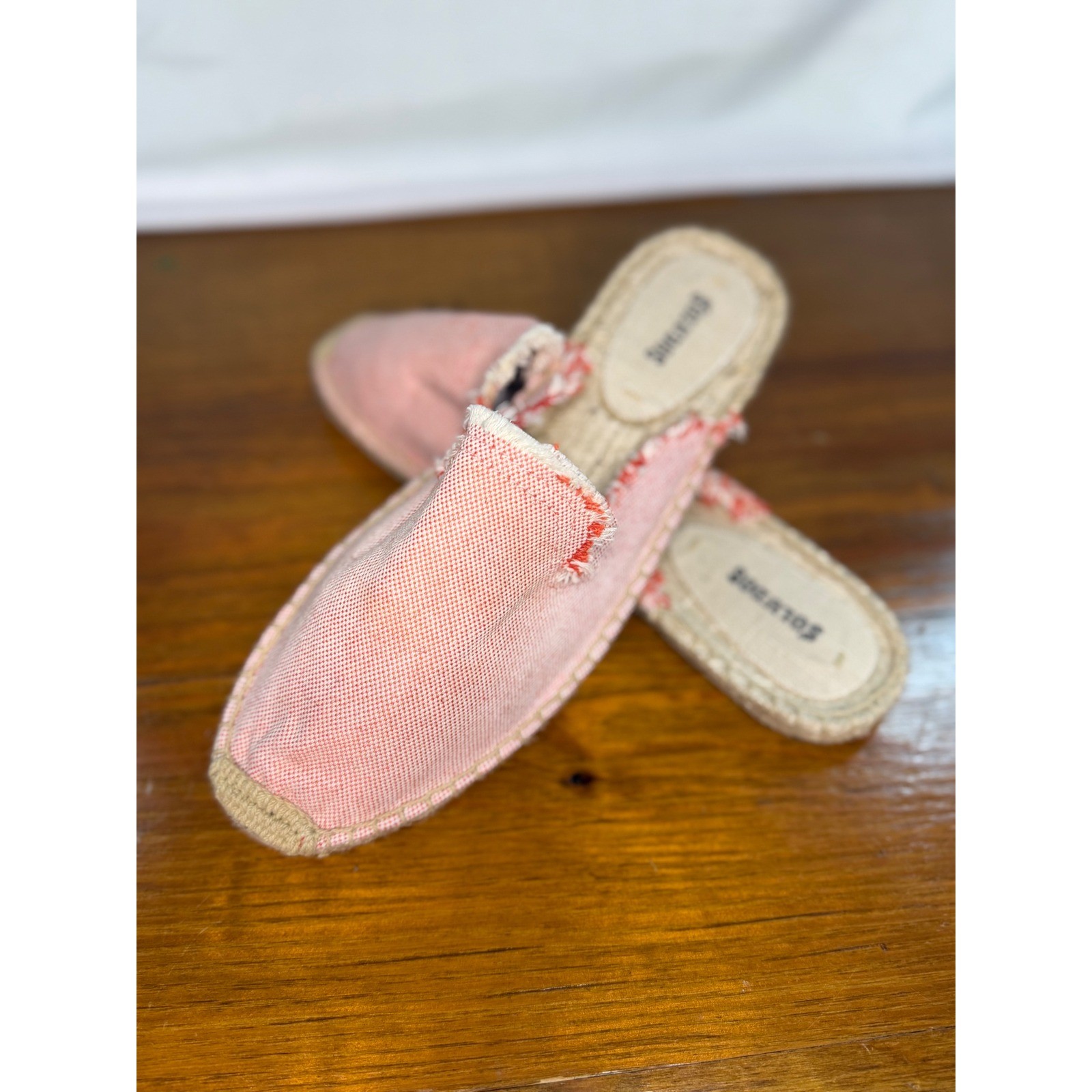 Soludos Womens Coral Pink Frayed Canvas Espadrille Mule Slides Size 8.5