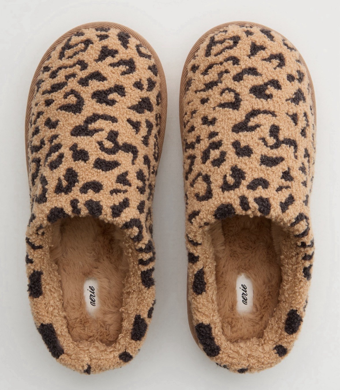 Aerie Sherpa Scuff Slippers Tan And Black Leopard Print Women’s Size 9