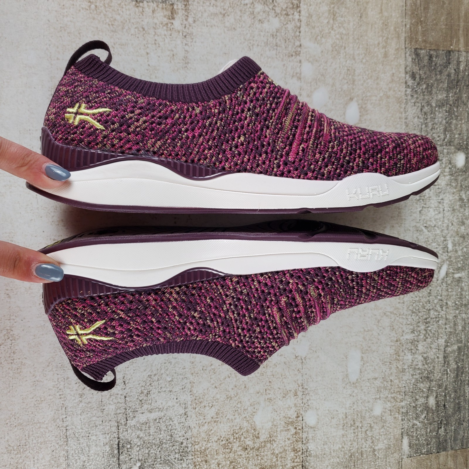 Kuru Stride Womens Shoes Sz 7.5 Plum Purple Confetti Knit Slip On Walking Shoes