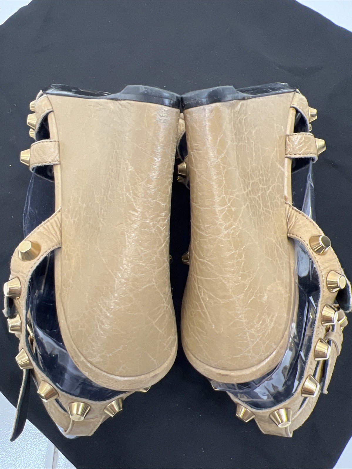 Balenciaga City Sandals 40 Wedge Caged Gladiator Mules Booties Gold Giant Studs