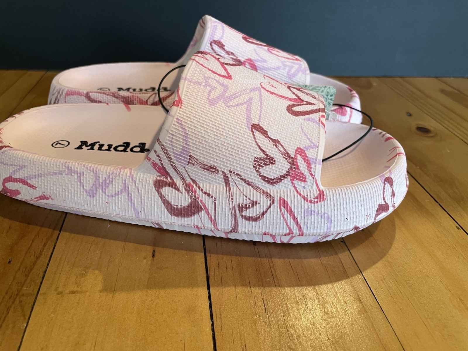 Mudd Girls Slide Sandals Size 7 Pink Heart Print Pool Slides New With Tags