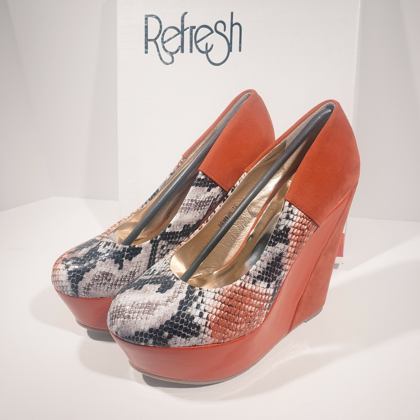 womens Beston Prima 05 Platform Wedge 7.5 Orange w/Snakeskin ,REFRESH