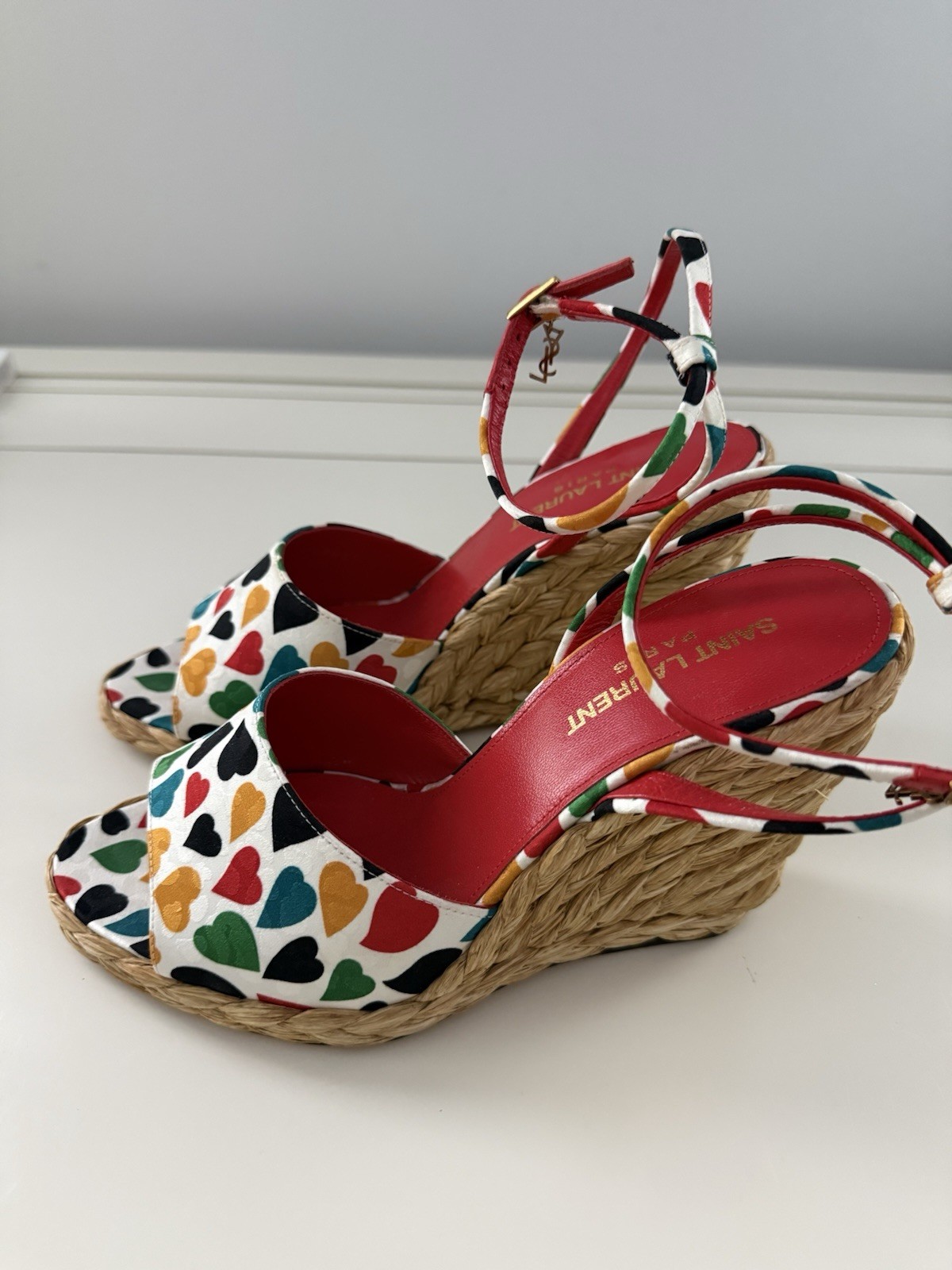YSL Saint Laurent Wedge Shoes With Heart Pattern And ySL Charm Size 37