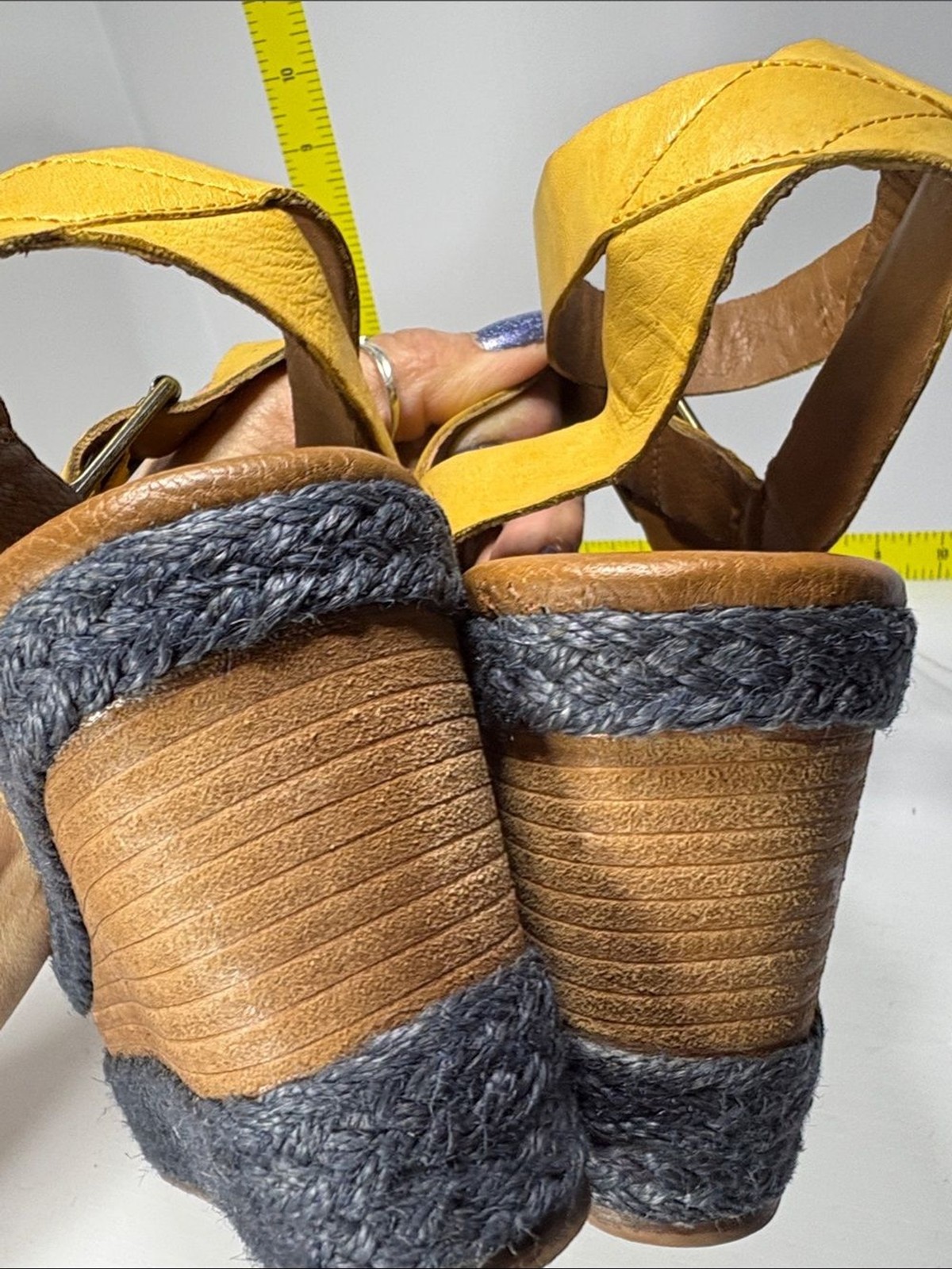 Calvin Klein Jeans Yellow Strappy Platform Wedge Sandals. Box 28
