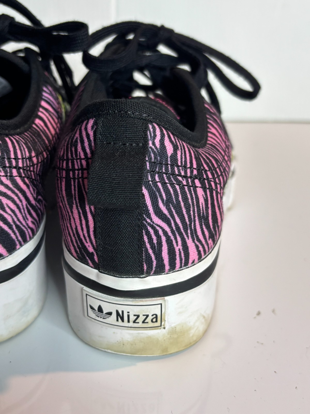 Adidas Originals Nizza Platform Black Pink Zebra Print Womens Lace Sneakers 9.5