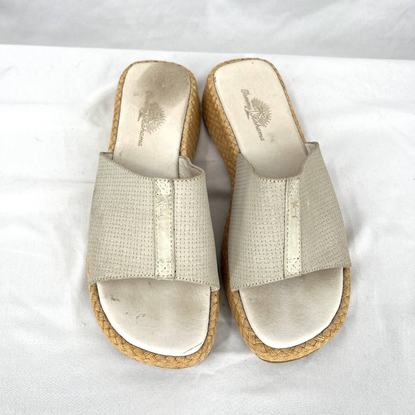 Tommy Bahama Balboa Pier rattan slide relaxed slip on vacation shoes cream 9