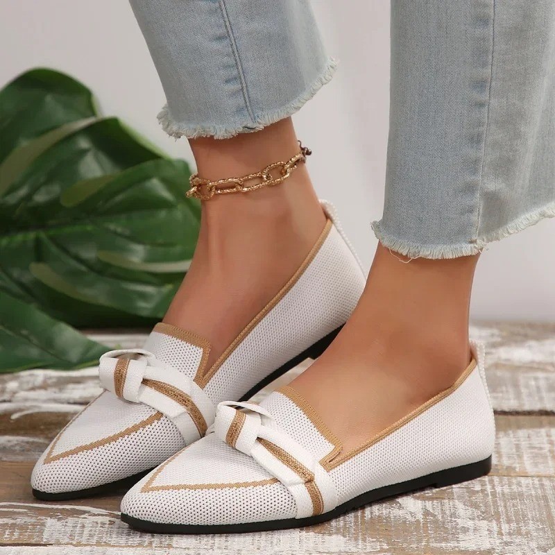 Women Flats 2024 New Knitted Slip Breathable Comfortable Solid Color Shoes