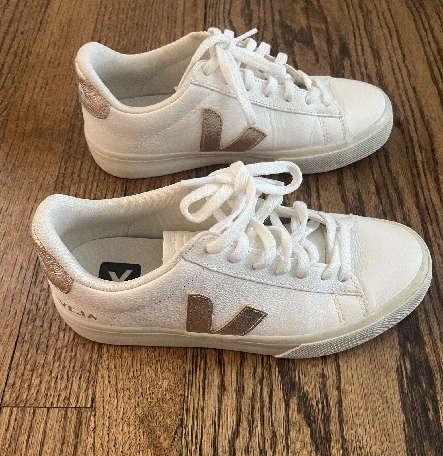 Veja Campo Leather White Platine Rose Gold Sneakers Womens Size 7 EUR 38