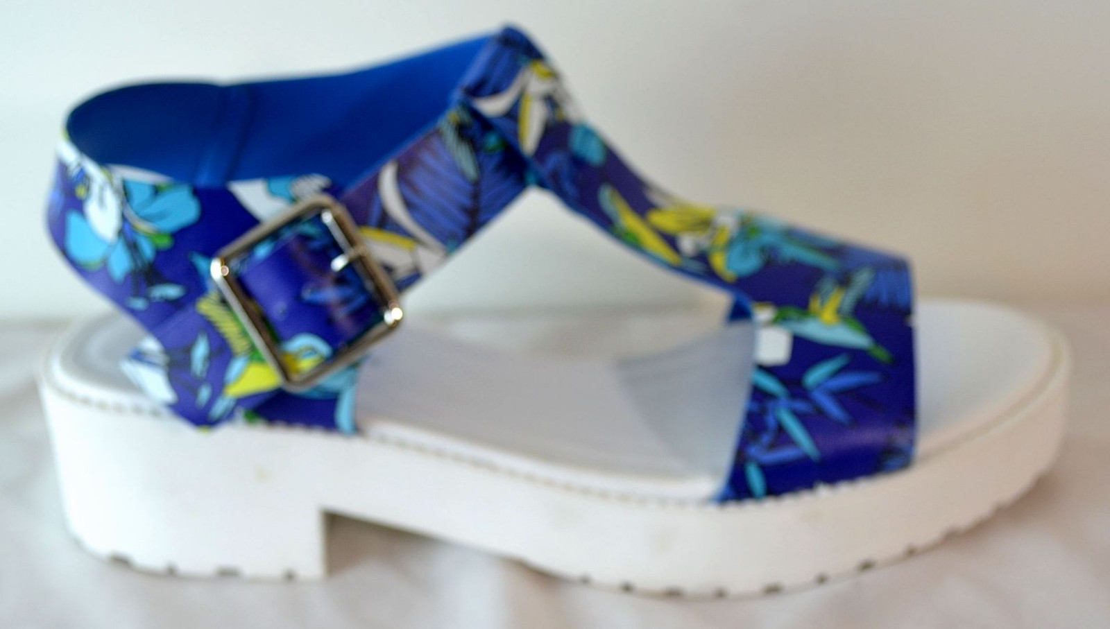 Breckelles T Strap Floral Print Sandals Faux Leather
