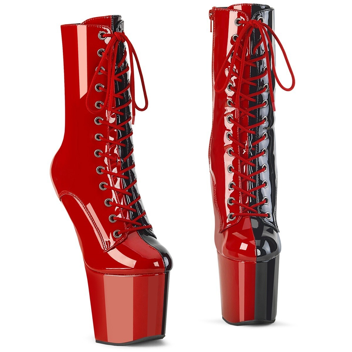 BLACK/RED or TAUPE/WHT HEELLESS 8″ LACE-UP PF BOOT Sz 6 7 8 9 10 11 12 13 14