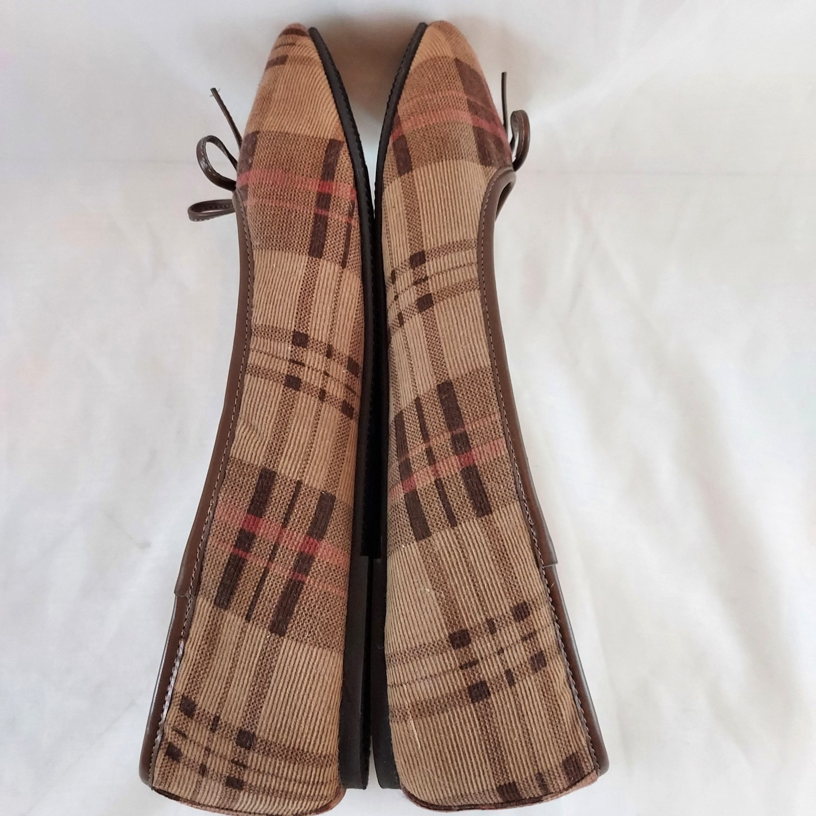 Route 66 Slip On Flats Ladies Size 11 Shoes Corduroy Plaid w Fleece Lining Bow