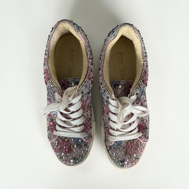 Betsey Johnson Sidny Rhinestone Platform Sneakers Pink Floral Women’s Size 6.5