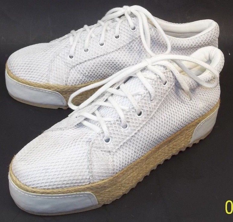 Shakuhachi Wo’s EU41 US10 White Handmade Textile Leather Platform Oxford Shoes