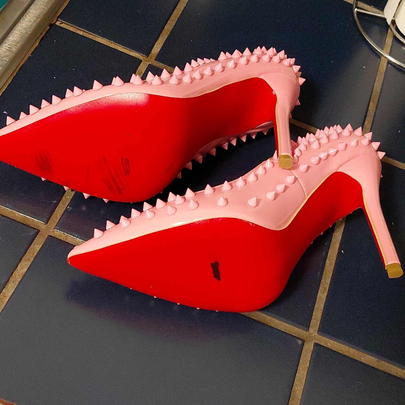Christian Louboutin Pink Spiked Studded Pointed Toe Leather Stiletto Pumps 40