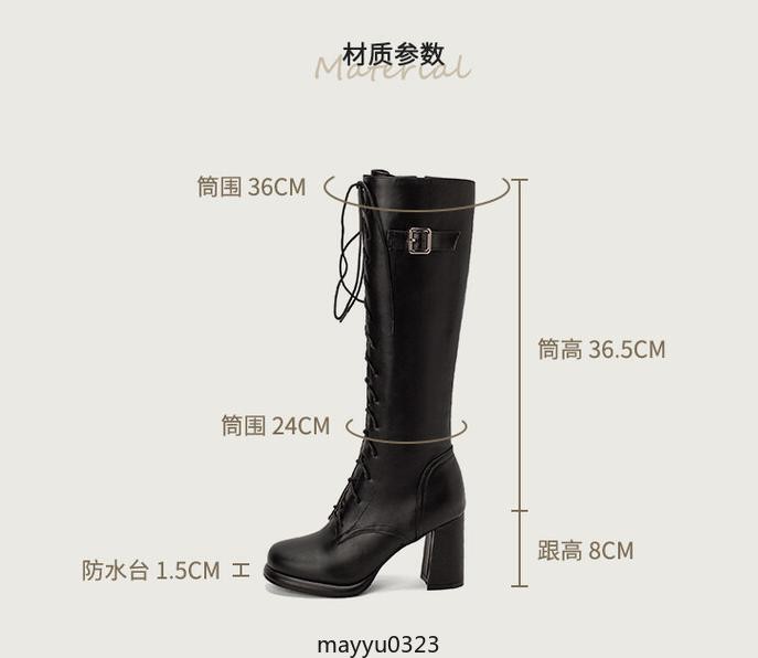 Round Toe Chunky High Heel Platform Buckle Lace-up Zip Knee High Boots Shoes New