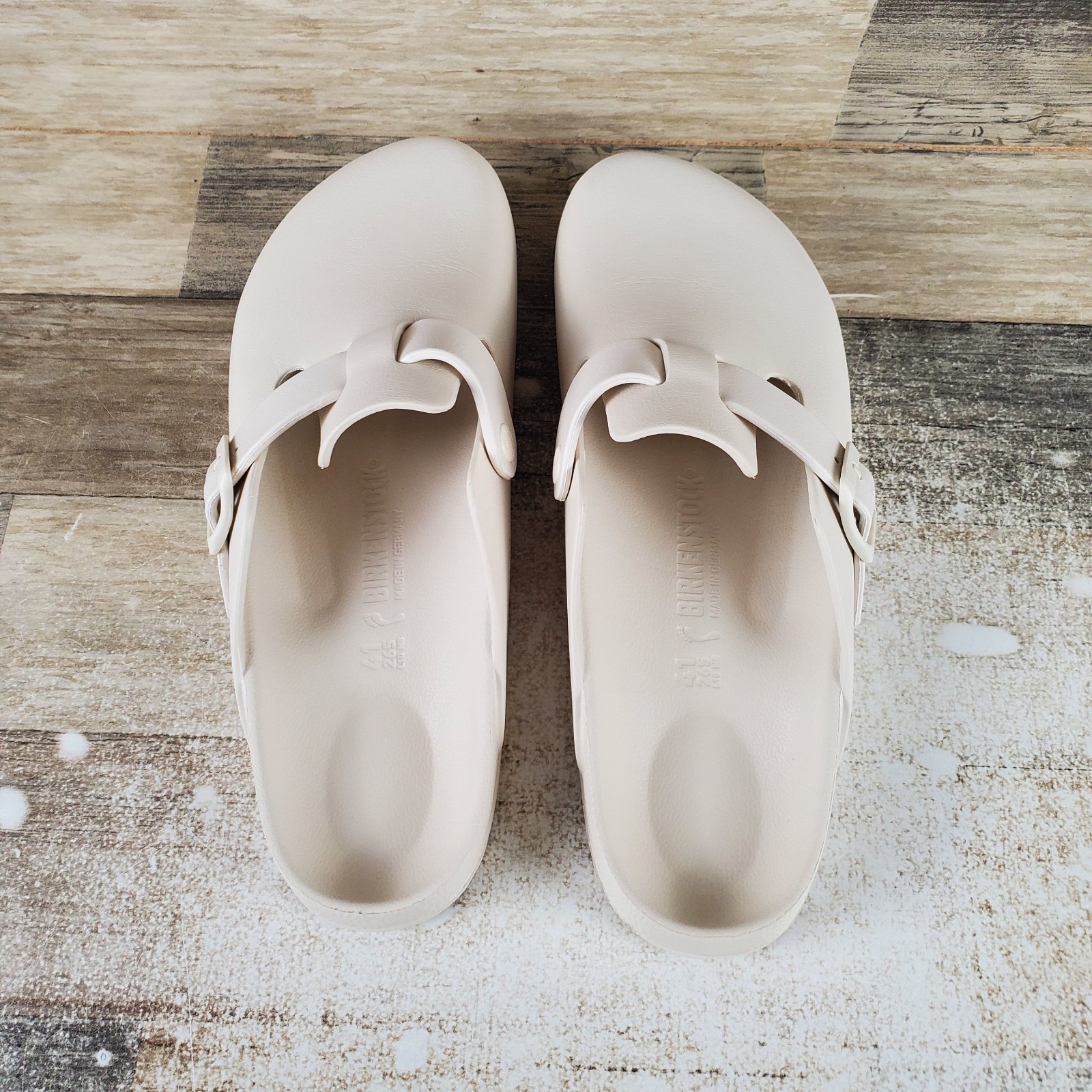 Birkenstock Boston EVA Womens Clog Sz 9 Egg Shell Leather Waterproof Slip On