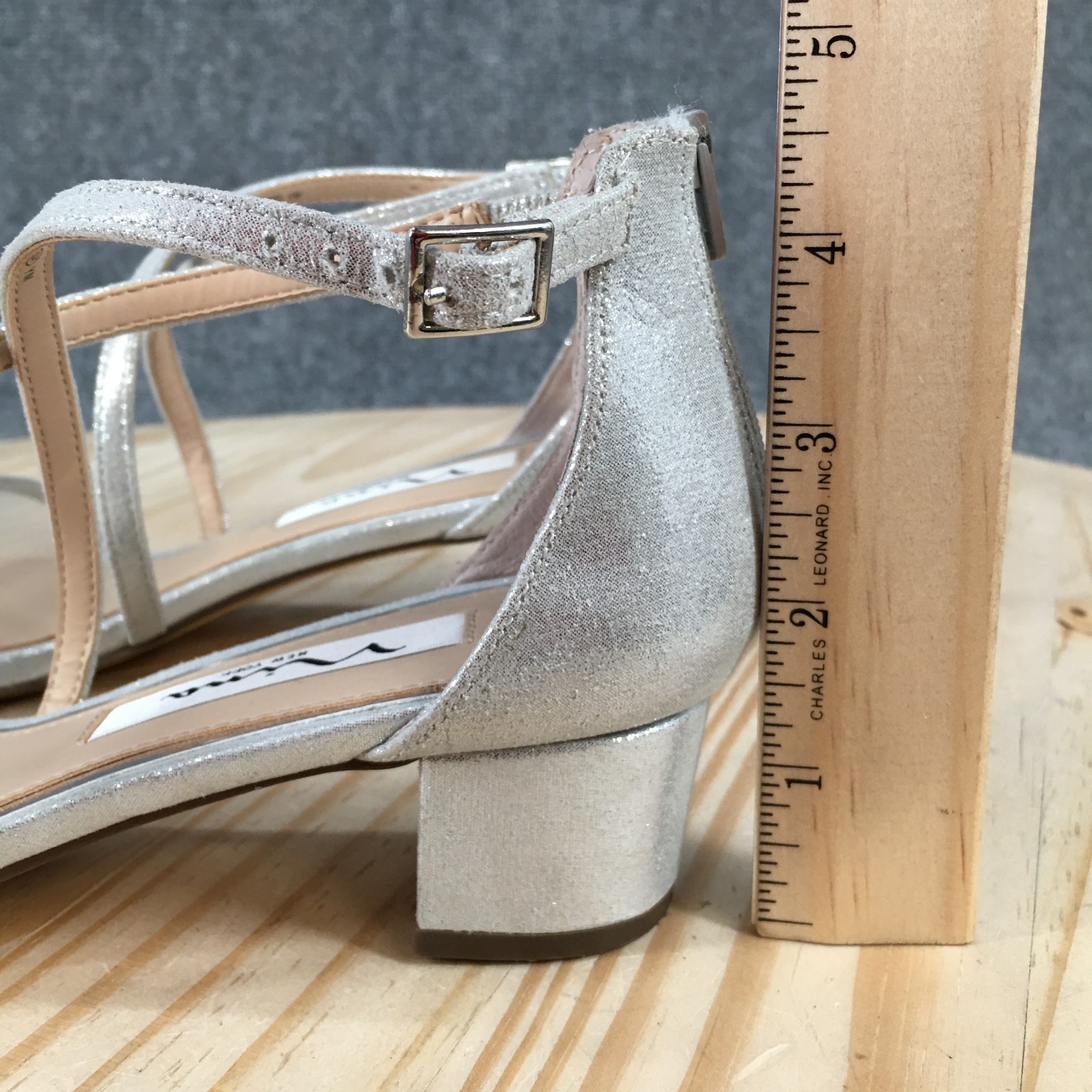 Nina Sandals Womens 6 M Ankle Strap Back Zip Casual Comfort Block Heels Silver
