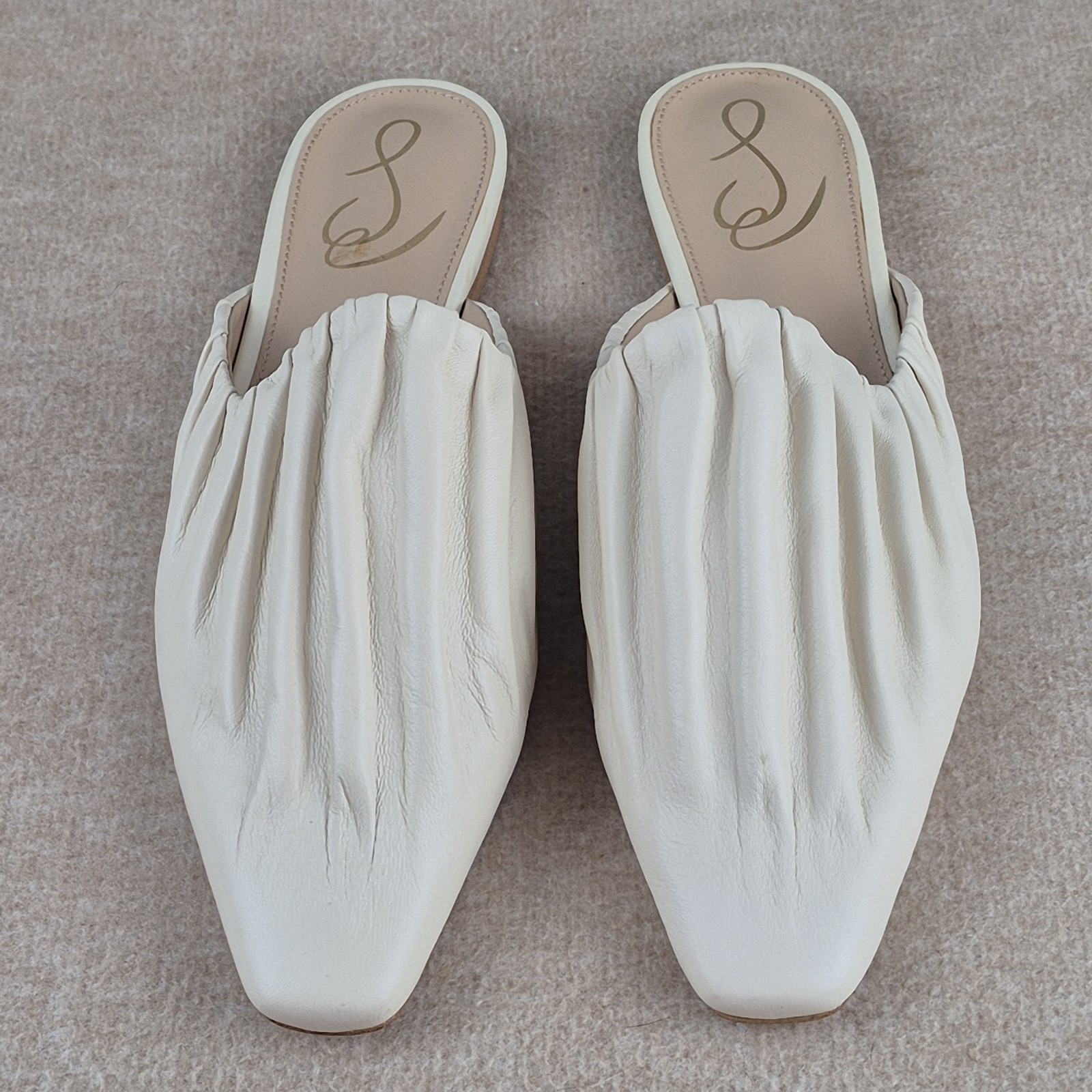 Sam Edelman Cecilia Mule Ivory Pleated Leather Shoes Size US 8.5 Retail $120