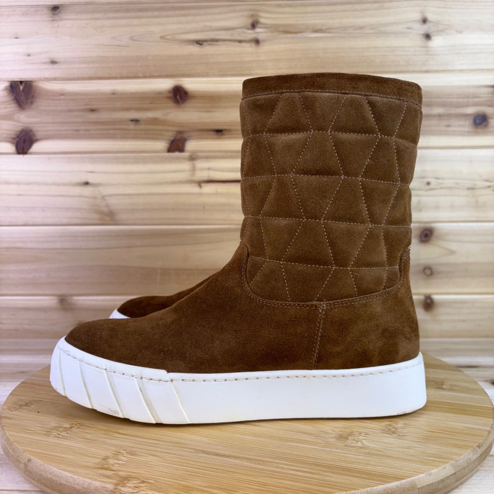 Aquatalia Boots Womens 5M Nelle Brown Suede White Platform Lug Sole Booties