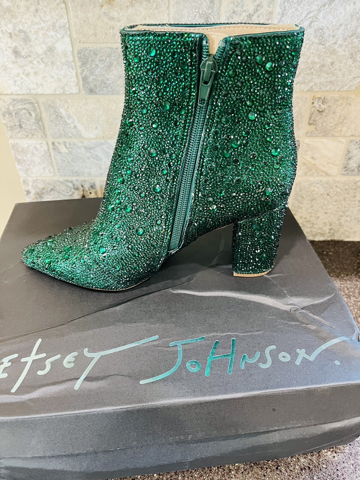 Betsey Johnson NWB Emerald Green Cady 373065 Rhinestone Boots Size 6.5