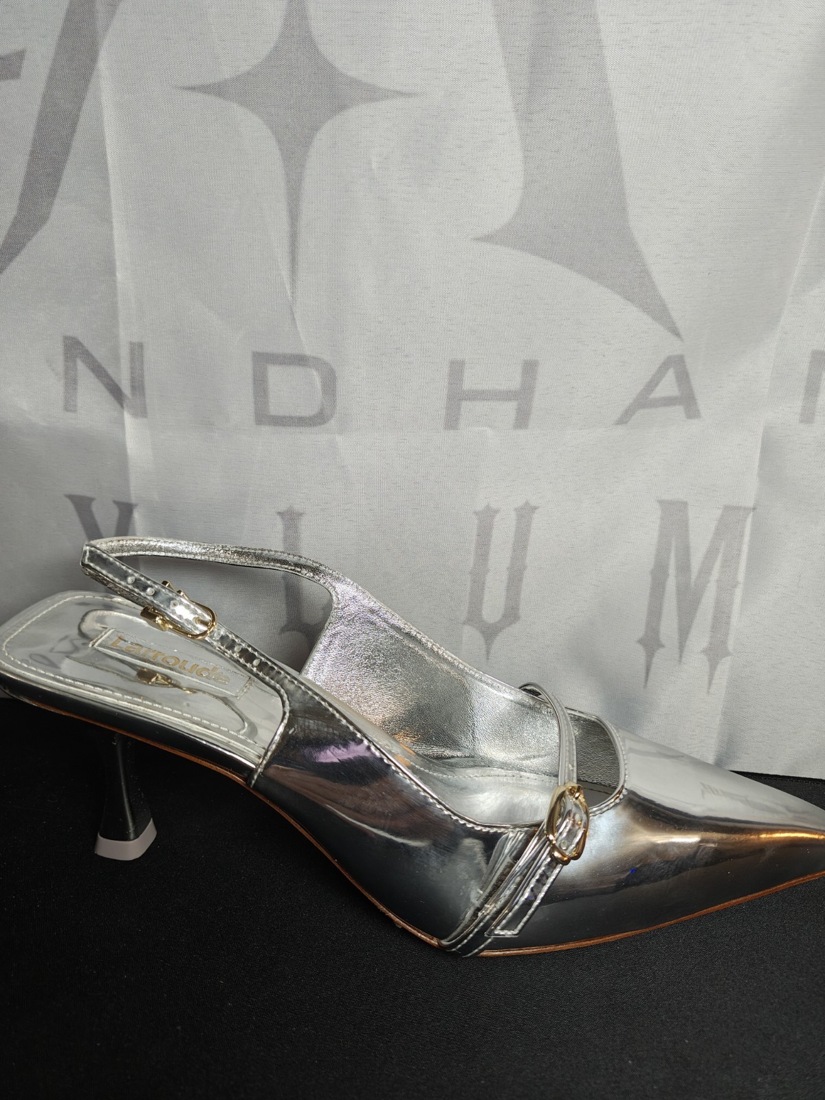 LARROUDE Women’s 9 Ines Pump In Silver Specchio New $350 Mirror Synthetic