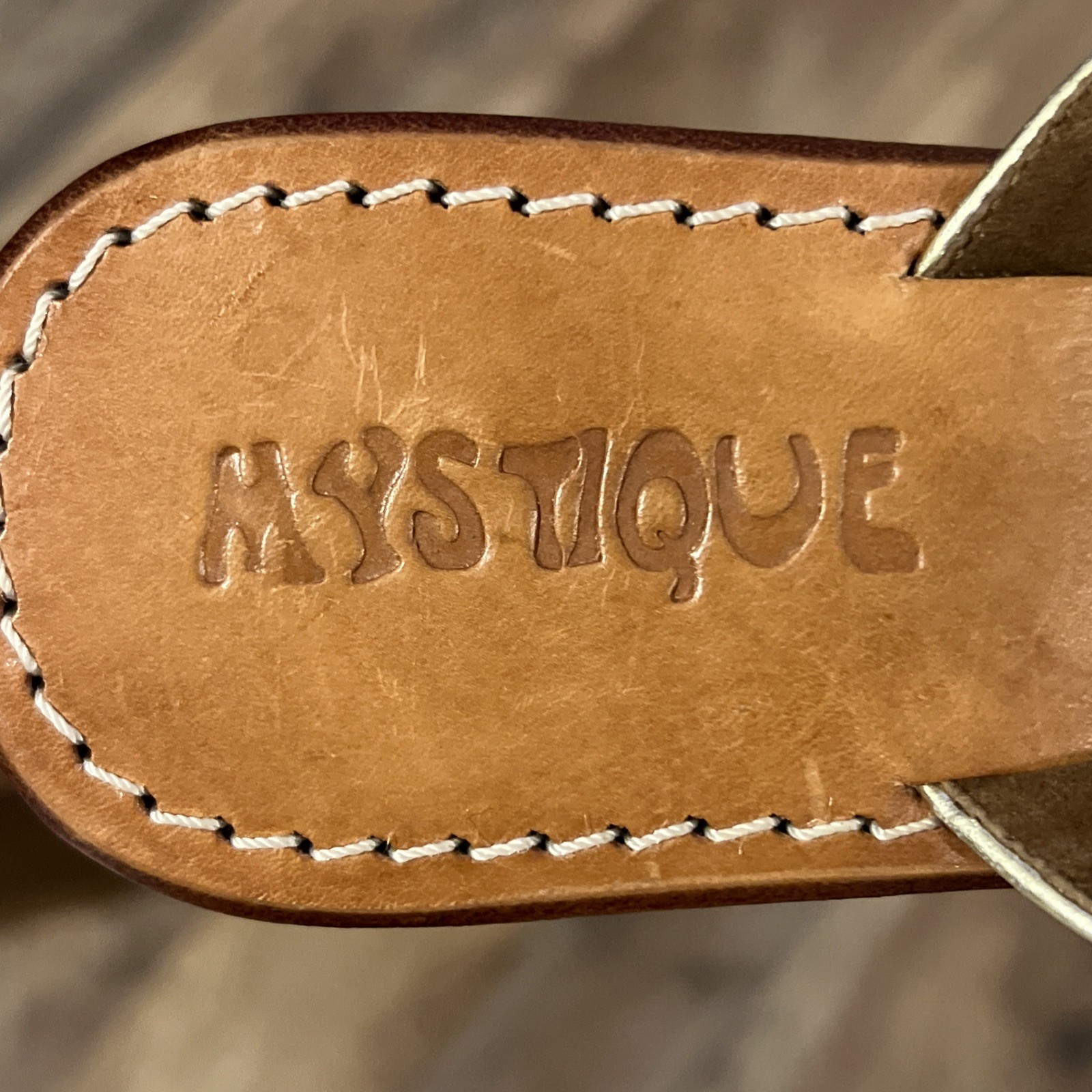 Mystique Sandals Womens Turquoise Gold Leather Sole Wood Heel Sz 10 Indonesia