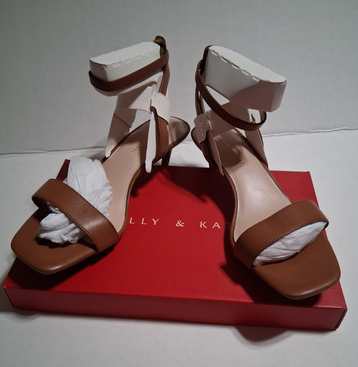Kelly & Katie Golden Cognac Strappy Stiletto Heel Sandals Ankle Strap 10M