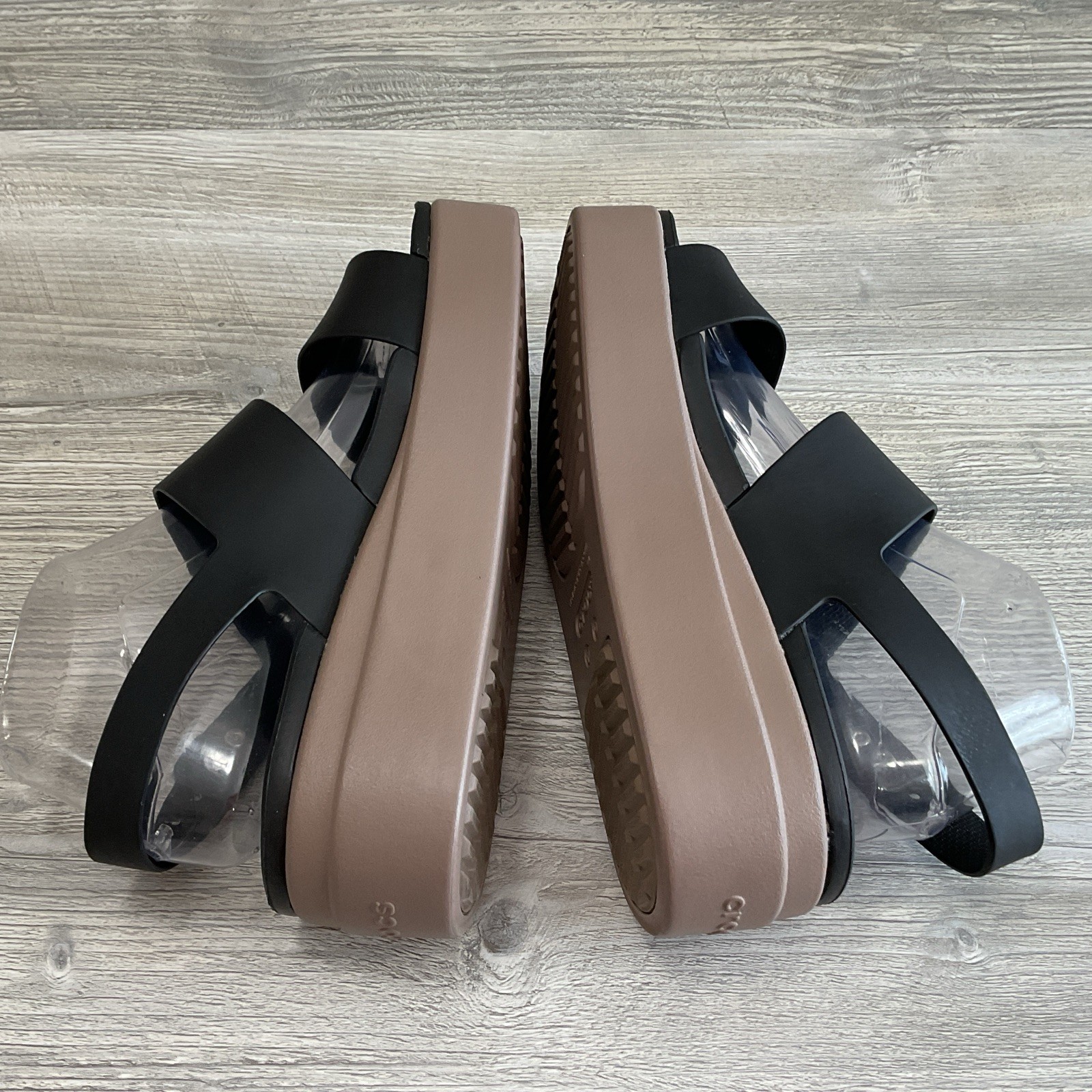 Crocs Literide Brooklyn Platform Black Slingback Beige Wedge Sandle Women’s 9 US