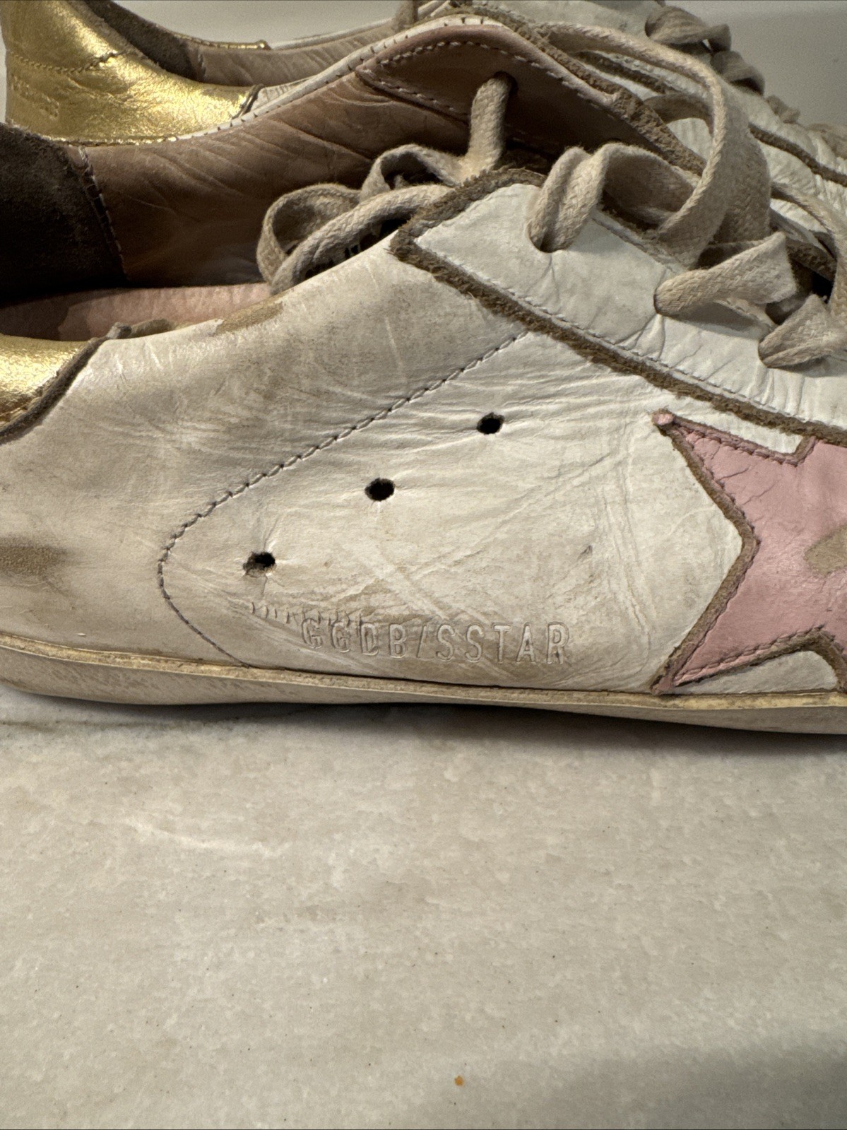 Golden Goose Super Star Sz 38 White Pink Gold Leather Low Top GGDB Lace Up